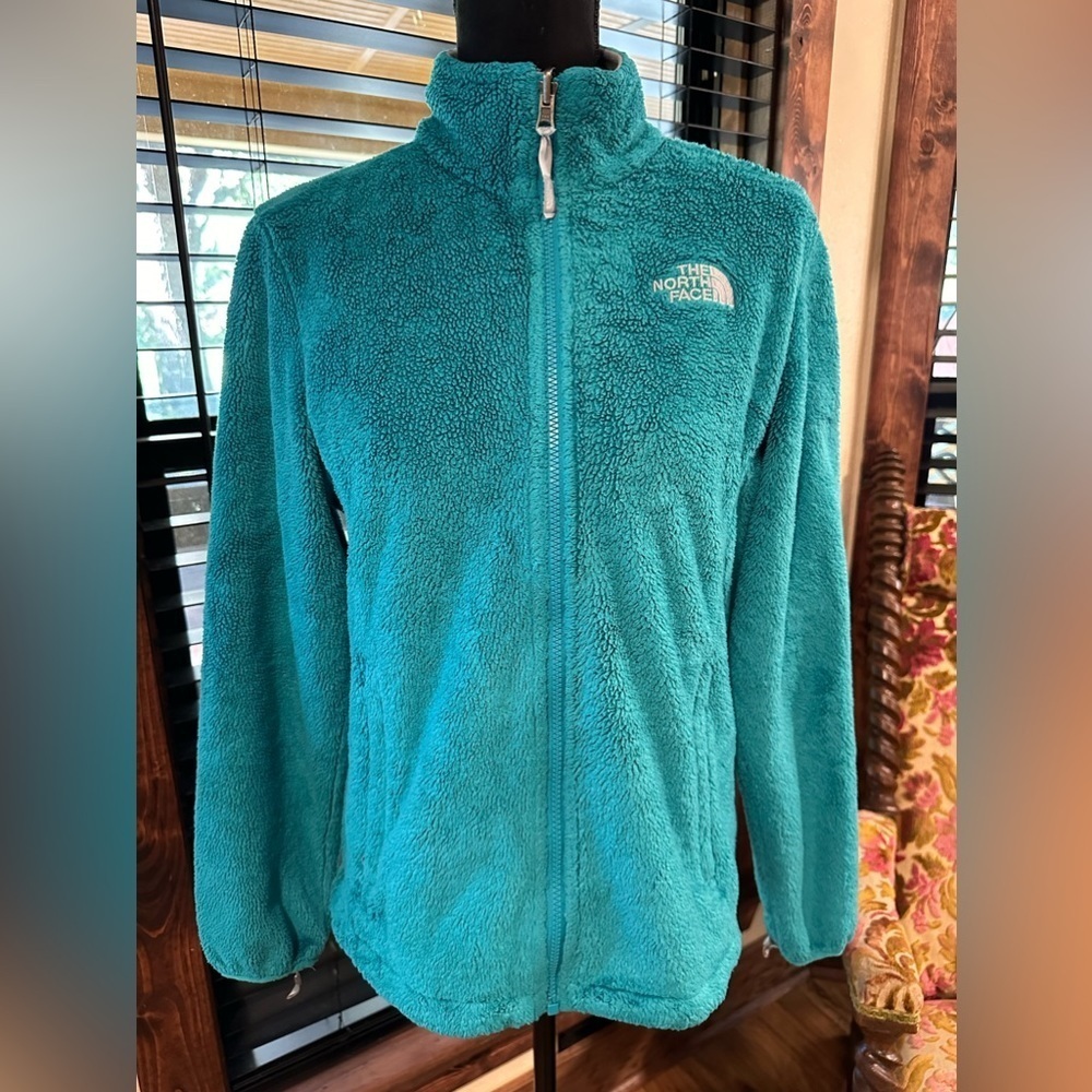 EUC original The North Face teal fleece jacket sz Medium turquoise color